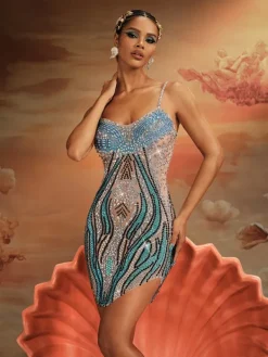 Embellishment | Dresses*Embellishment Roswitha Spaghetti Rhinestone Mini Dress In Blue