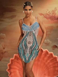 Embellishment | Dresses*Embellishment Roswitha Spaghetti Rhinestone Mini Dress In Blue