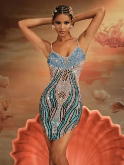Embellishment | Dresses*Embellishment Roswitha Spaghetti Rhinestone Mini Dress In Blue