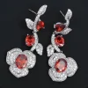 Earrings*Mew Mews Fashion Rote Crystal Flower Drop Earrings