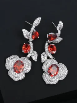 Earrings*Mew Mews Fashion Rote Crystal Flower Drop Earrings