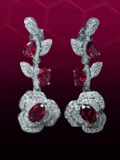 Earrings*Mew Mews Fashion Rote Crystal Flower Drop Earrings