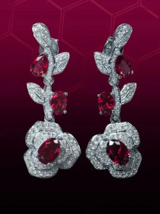 Earrings*Mew Mews Fashion Rote Crystal Flower Drop Earrings