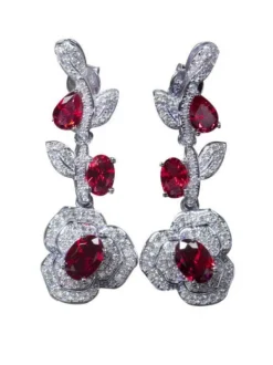Earrings*Mew Mews Fashion Rote Crystal Flower Drop Earrings