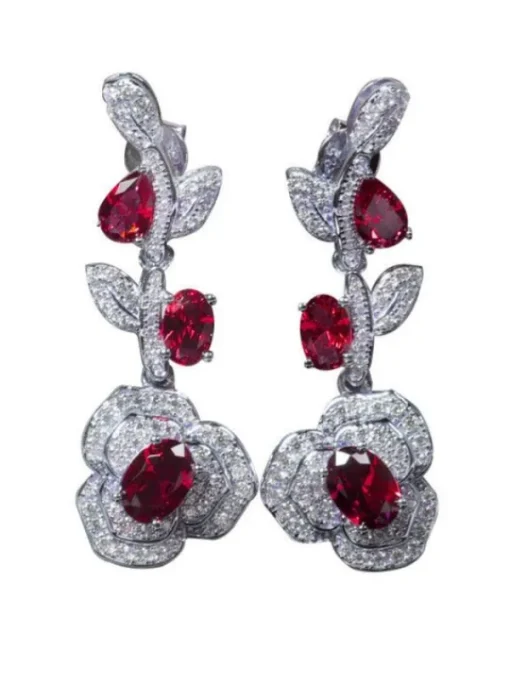 Earrings*Mew Mews Fashion Rote Crystal Flower Drop Earrings