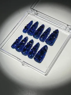 Press On Nails*Mew Mews Fashion Royal Blue Crystal Stilleto Handmade Press On Nails
