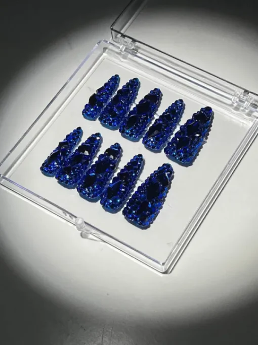 Press On Nails*Mew Mews Fashion Royal Blue Crystal Stilleto Handmade Press On Nails