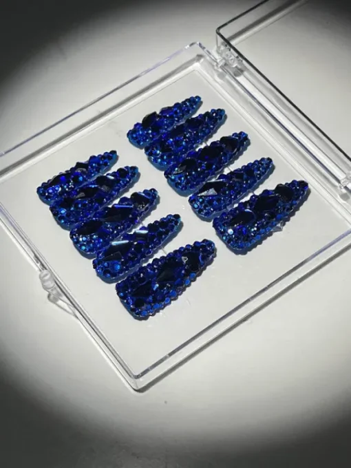 Press On Nails*Mew Mews Fashion Royal Blue Crystal Stilleto Handmade Press On Nails