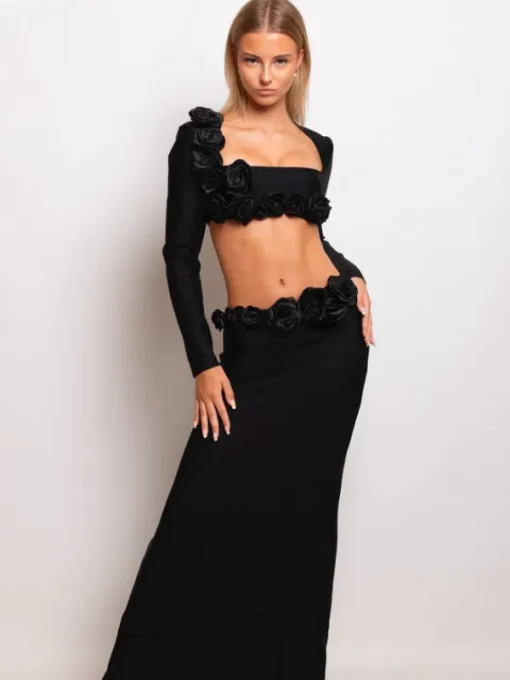 Sets & Co-ords*Bandage Rufus Flower Skirt Set In Black
