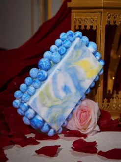 Bags*Mew Mews Fashion Sama Acrylic Beaded Clutch In Blue