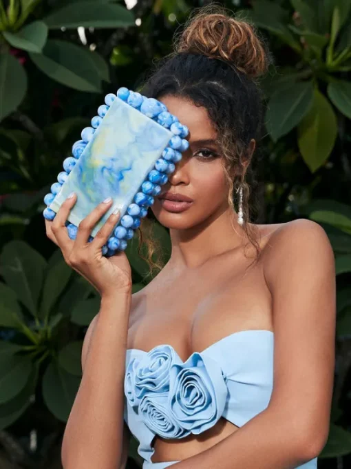 Bags*Mew Mews Fashion Sama Acrylic Beaded Clutch In Blue