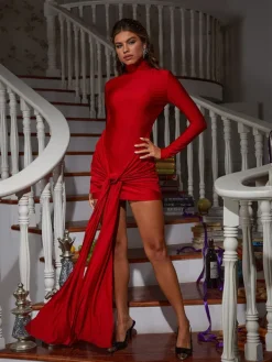 Dresses | Mini Dresses*Mew Mews Fashion Samantha Long Sleeve Draped Mini Dress
