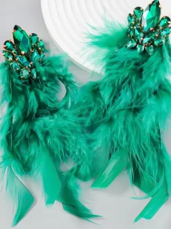 Earrings*Mew Mews Fashion Sayda Rhinestone Feather Earrings