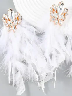 Earrings*Mew Mews Fashion Sayda Rhinestone Feather Earrings