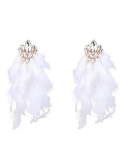Earrings*Mew Mews Fashion Sayda Rhinestone Feather Earrings