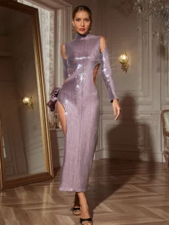 Dresses | Maxi Dresses*Mew Mews Fashion Seabi Long Sleeve Sequin Cutout Maxi Dress