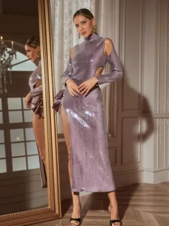 Dresses | Maxi Dresses*Mew Mews Fashion Seabi Long Sleeve Sequin Cutout Maxi Dress