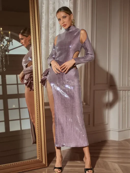 Dresses | Maxi Dresses*Mew Mews Fashion Seabi Long Sleeve Sequin Cutout Maxi Dress