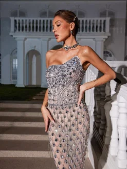 Embellishment | Dresses*Embellishment Sean Strapless Rhinestone Mesh Maxi Dress
