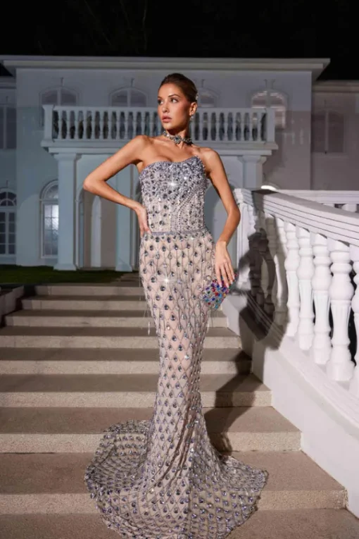 Embellishment | Dresses*Embellishment Sean Strapless Rhinestone Mesh Maxi Dress