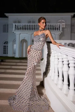 Embellishment | Dresses*Embellishment Sean Strapless Rhinestone Mesh Maxi Dress