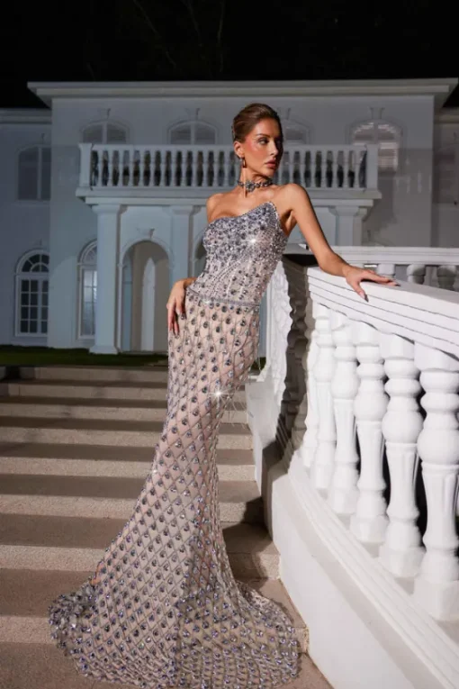 Embellishment | Dresses*Embellishment Sean Strapless Rhinestone Mesh Maxi Dress