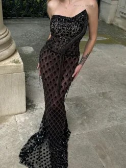 Embellishment | Dresses*Embellishment Seaol Strapless Rhinestone Fringe Mesh Dress
