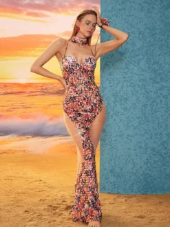 Dresses*Mew Mews Fashion Seiji Spaghetti Sequin Mesh Maxi Dress