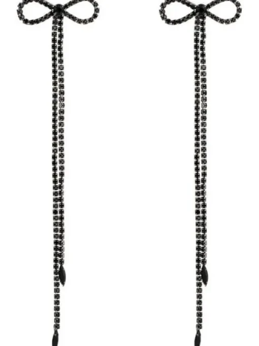 Earrings*Mew Mews Fashion Shalini Rhinestone Bow Long Chain Earrings