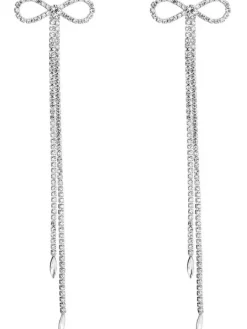 Earrings*Mew Mews Fashion Shalini Rhinestone Bow Long Chain Earrings
