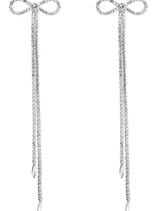 Earrings*Mew Mews Fashion Shalini Rhinestone Bow Long Chain Earrings