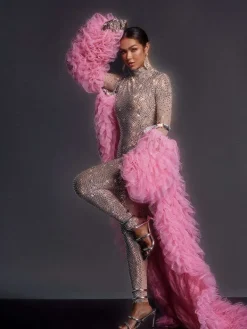 Coats & Jackets*Jiu Bajia O/S Shaquanna Tulle Coat In Pink