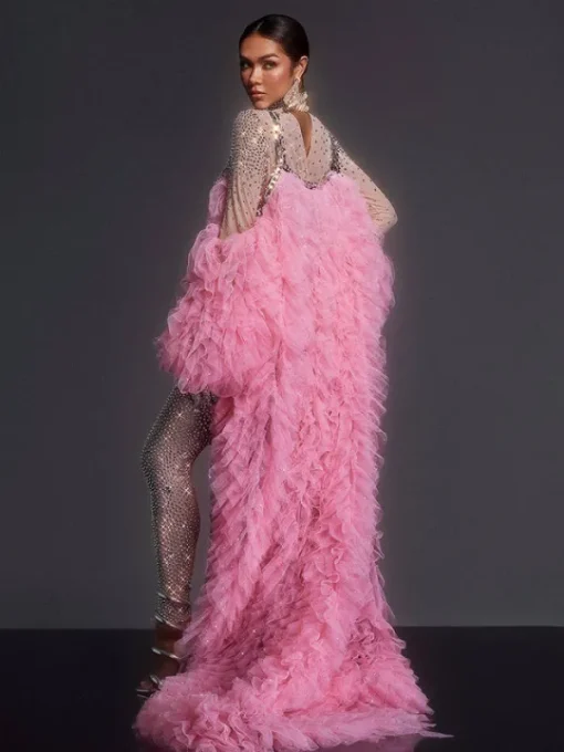 Coats & Jackets*Jiu Bajia O/S Shaquanna Tulle Coat In Pink