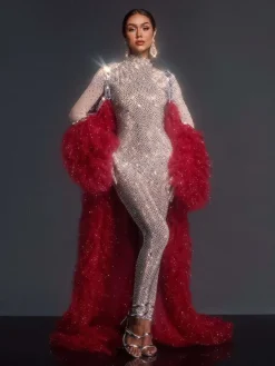 Coats & Jackets*Jiu Bajia O/S Shaquanna Tulle Coat In Red