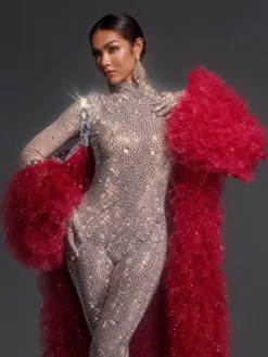 Coats & Jackets*Jiu Bajia O/S Shaquanna Tulle Coat In Red