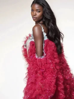 Coats & Jackets*Jiu Bajia O/S Shaquanna Tulle Coat In Red