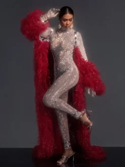 Coats & Jackets*Jiu Bajia O/S Shaquanna Tulle Coat In Red