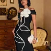 Dresses | Midi Dresses*Bandage Shegar Off Sleeve Flower Mini Dress