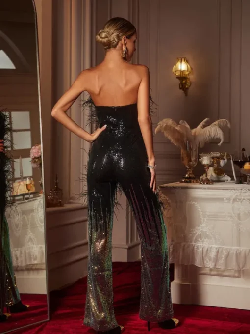 Jumpsuits & Romper*Mew Mews Fashion Shiva Ombre Feather Sequin Jumpsuit