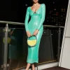 Dresses*Mew Mews Fashion Sian Long Sleeve Sequin Cutout Midi Dress In Teal