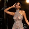 Embellishment | Jumpsuits & Romper*Nuo Fansi Siesen Turtleneck Cobweb Rhinestone Mesh Jumpsuit