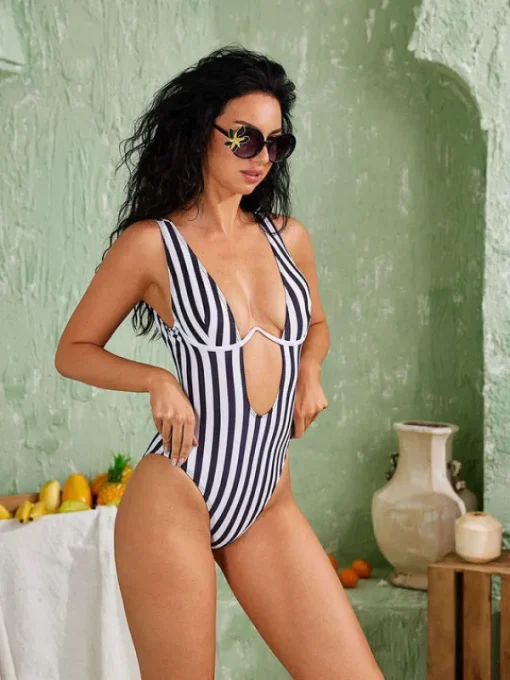 One Piece | Swimwear*Mew Mews Fashion Simeon Stripe Cutout One Piece Swimsuit