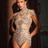 Bodysuits | Tops*Jiu Bajia O/S Simona High Neck Rhinestone Bodysuit