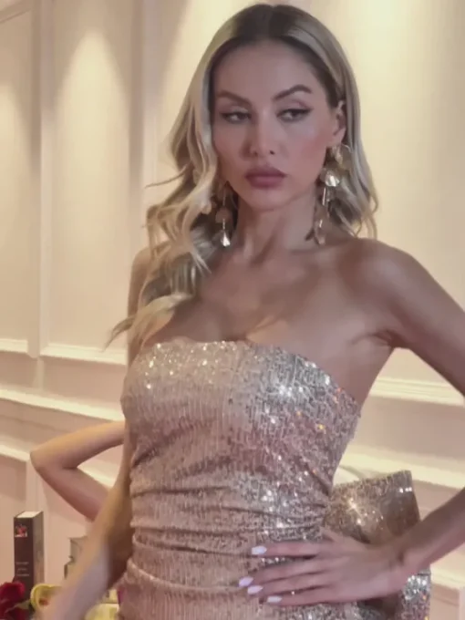 Dresses | Mini Dresses*Mew Mews Fashion Siobhan Strapless Bow Sequin Mini Dress In Champagne