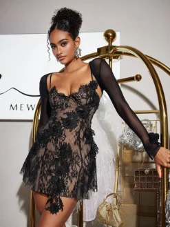Dresses | Mini Dresses*Mew Mews Fashion Snorri Spaghetti Lace Mini Dress With Shrug