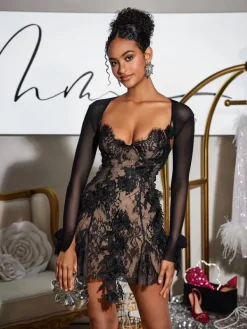 Dresses | Mini Dresses*Mew Mews Fashion Snorri Spaghetti Lace Mini Dress With Shrug