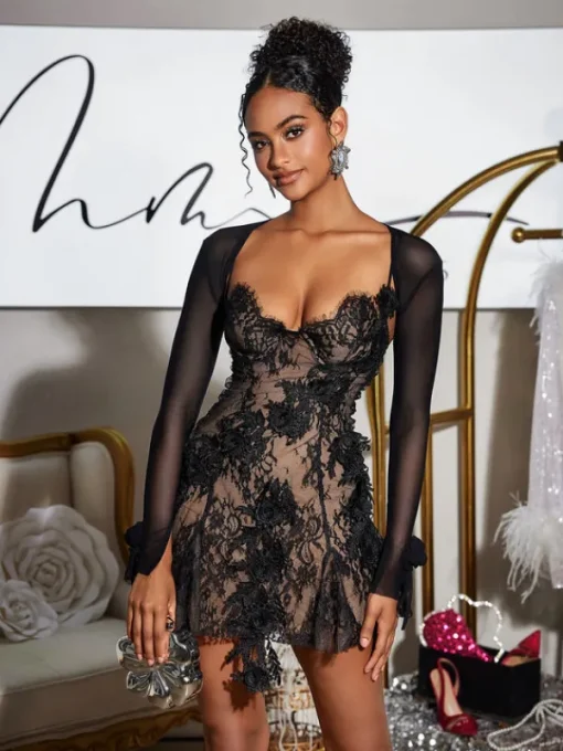 Dresses | Mini Dresses*Mew Mews Fashion Snorri Spaghetti Lace Mini Dress With Shrug