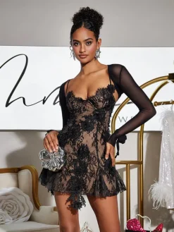 Dresses | Mini Dresses*Mew Mews Fashion Snorri Spaghetti Lace Mini Dress With Shrug