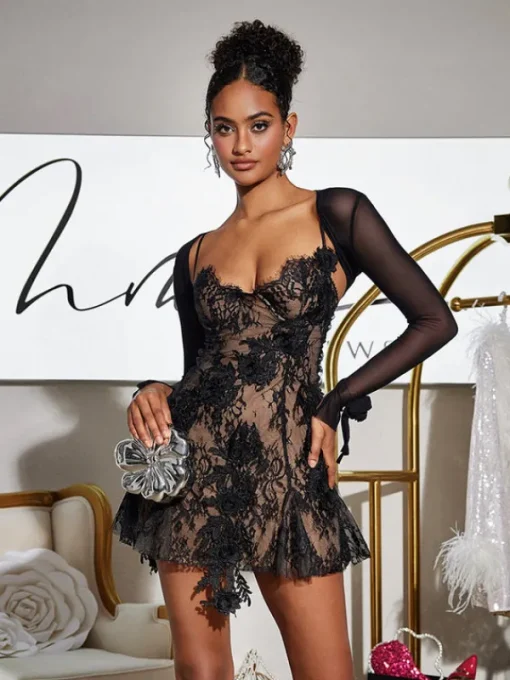 Dresses | Mini Dresses*Mew Mews Fashion Snorri Spaghetti Lace Mini Dress With Shrug