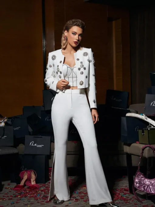 Tops*Mew Mews Fashion Solveig Crystal Corset Top In White